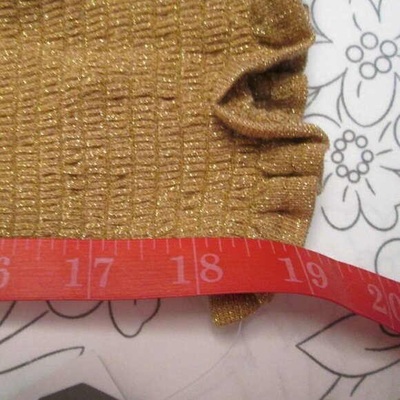 WIT & WISDOM Shimmery-Blouson-Sleeve Ruche Top-Toast-Large NWT - Picture 11 of 14